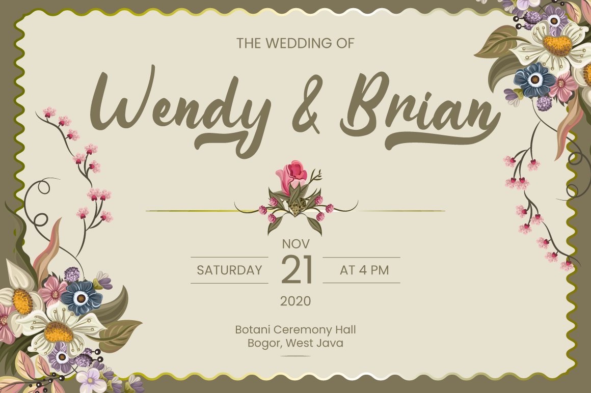 5 wedding invitation vintage design with rustic floral and olive background 943