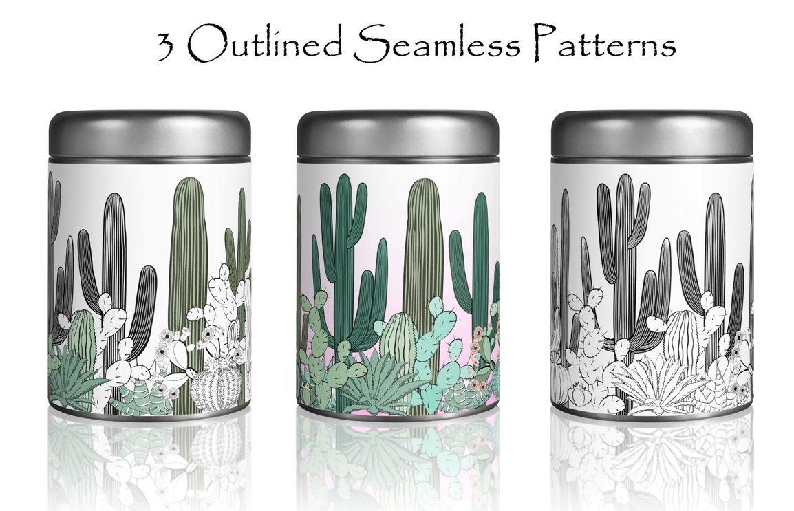 Three canisters with cactus designs on them.