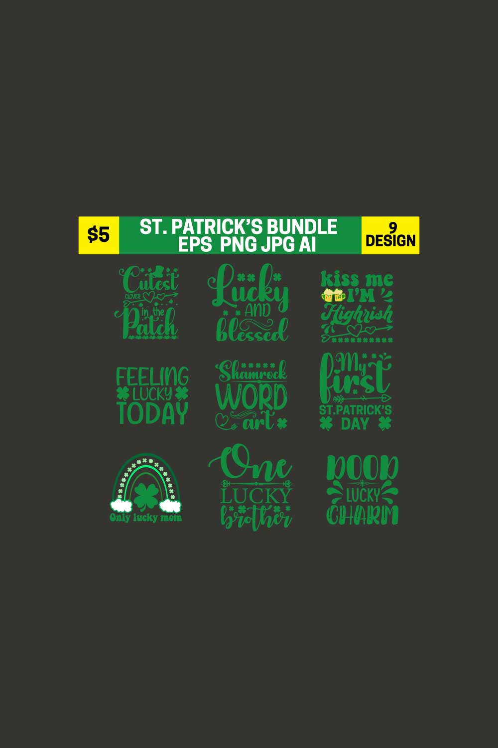 9 ST PATRICK DAY BUNDLE T-SHIER DESIGN pinterest preview image.