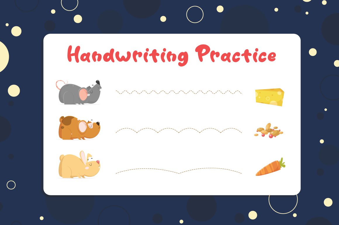 6 handwriting practice kids with mouse hamster rabbit cheese carrot walnut seed 189