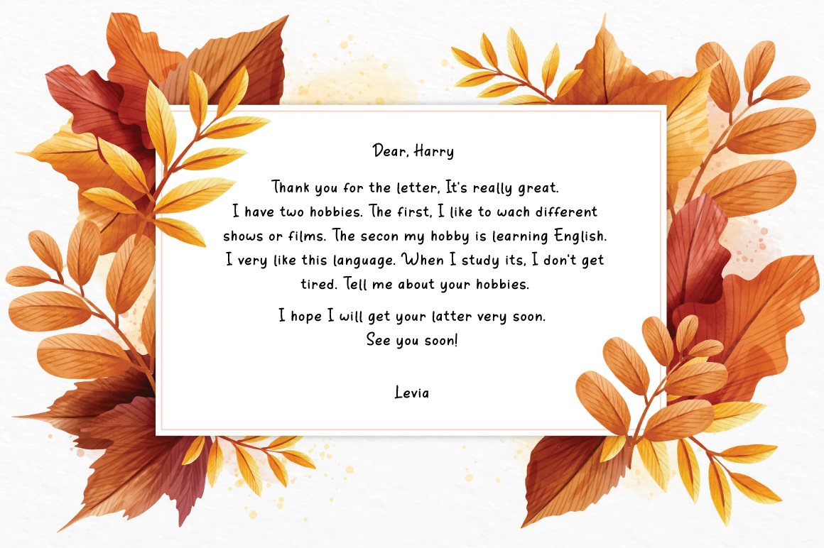 6 pen pal letter with warm autumn leaves and watercolor paper 585