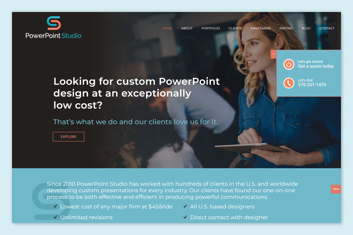 Screenshot of the main page of the site The PowerPoint Studio.