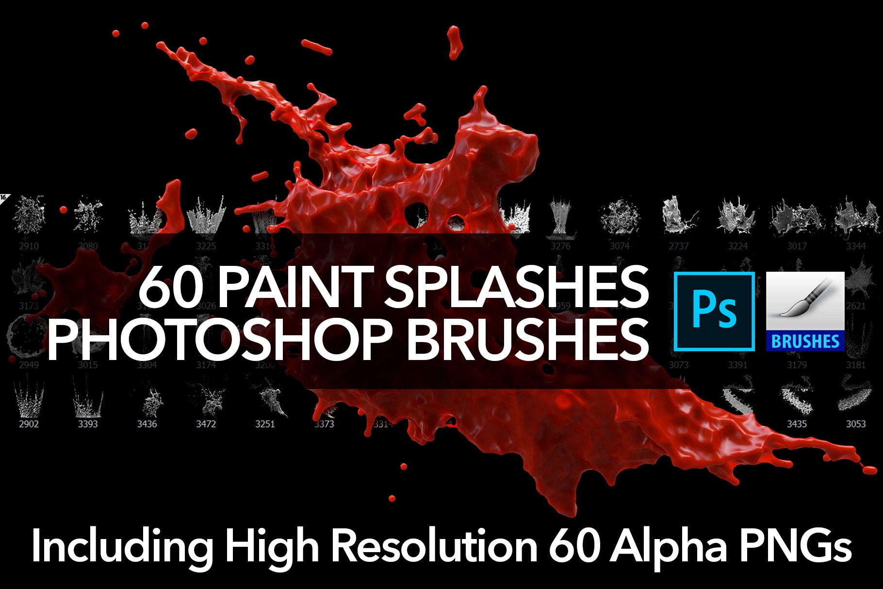 60 Paint Splash Brushes for PScover image.
