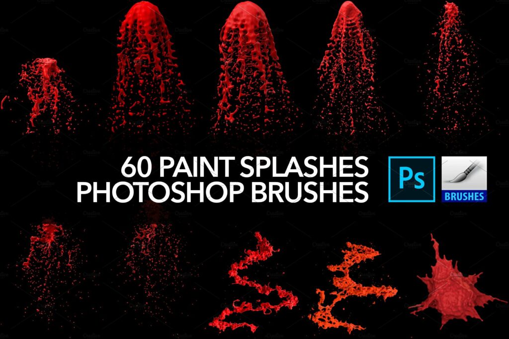 60 Paint Splash Brushes for PS MasterBundles