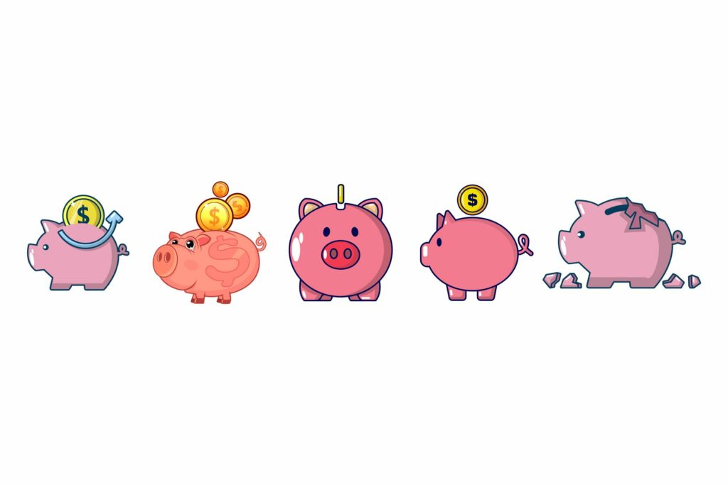 Piggy bank icon set, cartoon style MasterBundles