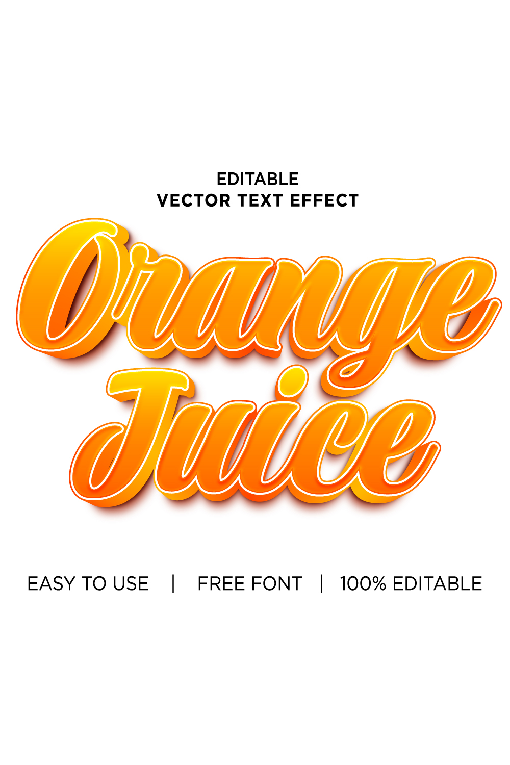 Orange juicy 3d text effects vector illustrations New Text style eps files Editable text effect vector pinterest preview image.