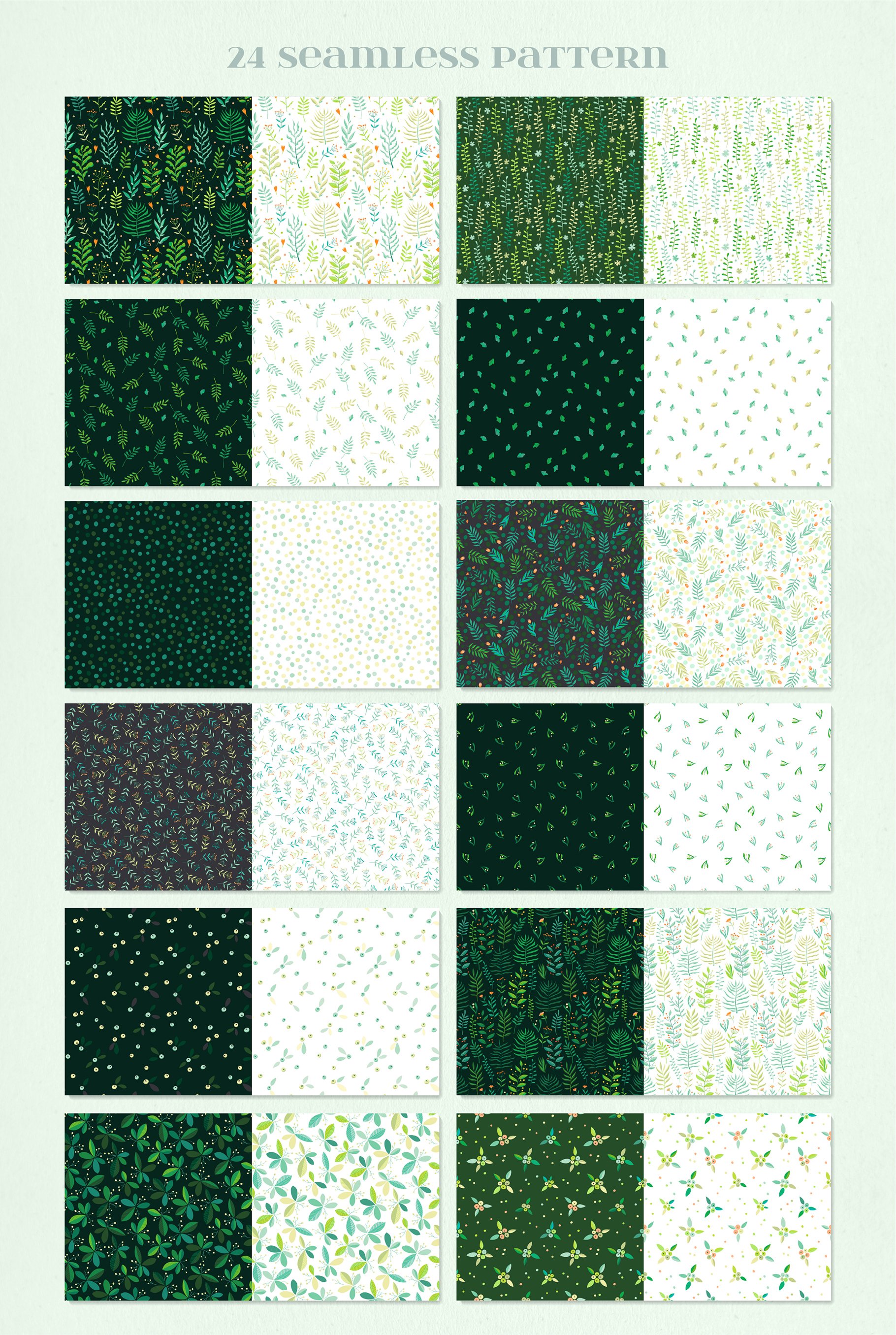 Set of nine different patterns of green and white.