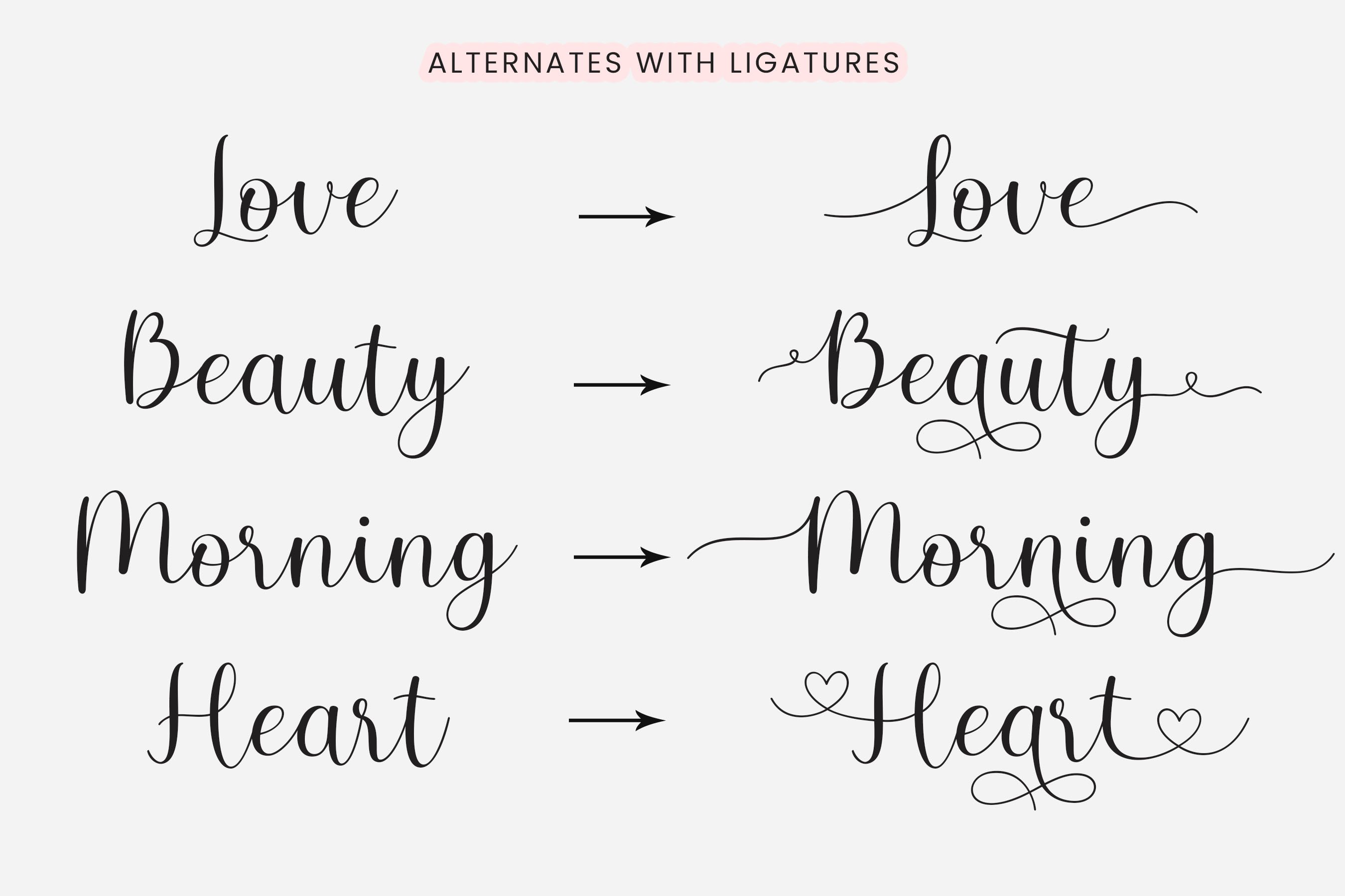 A set of handwritten words that say love.