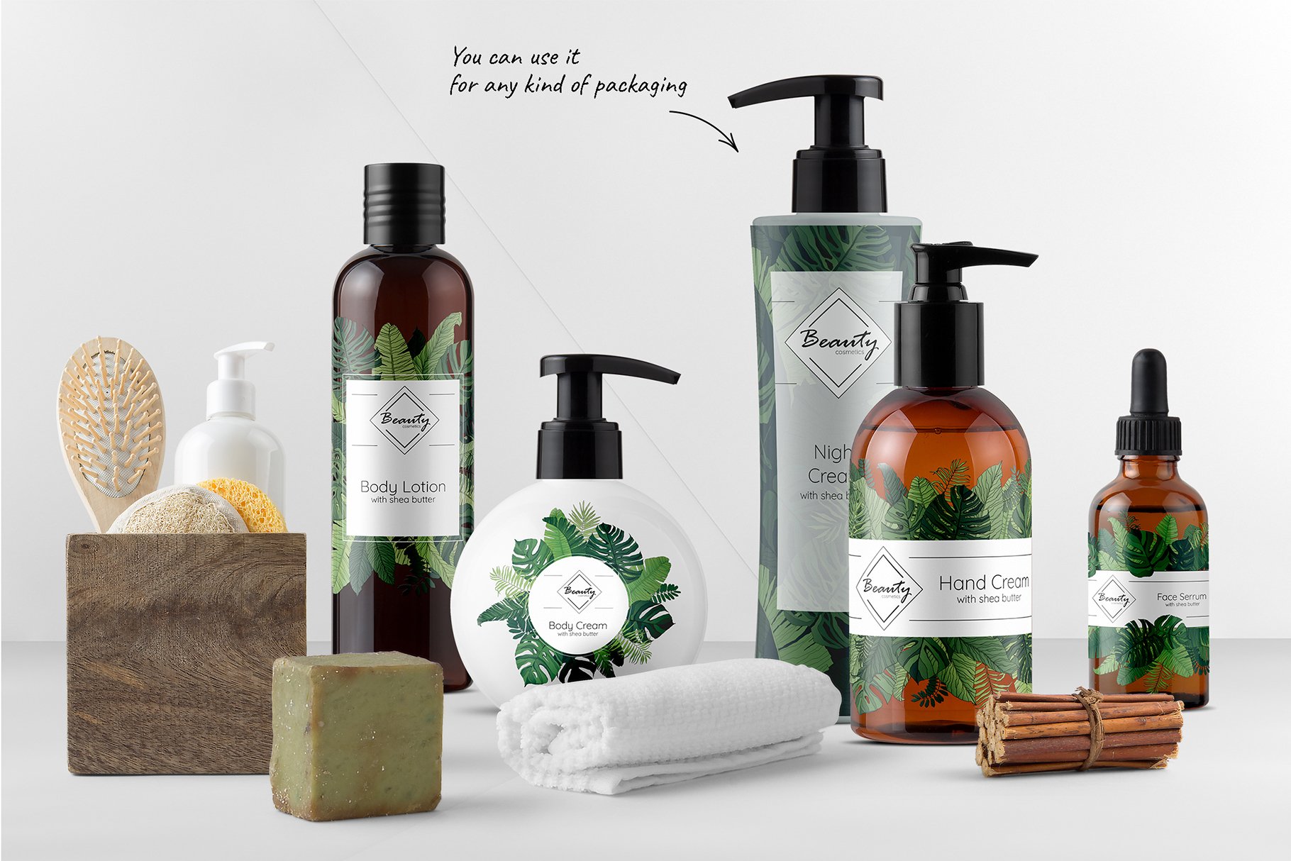 Variety of hand and body care products.