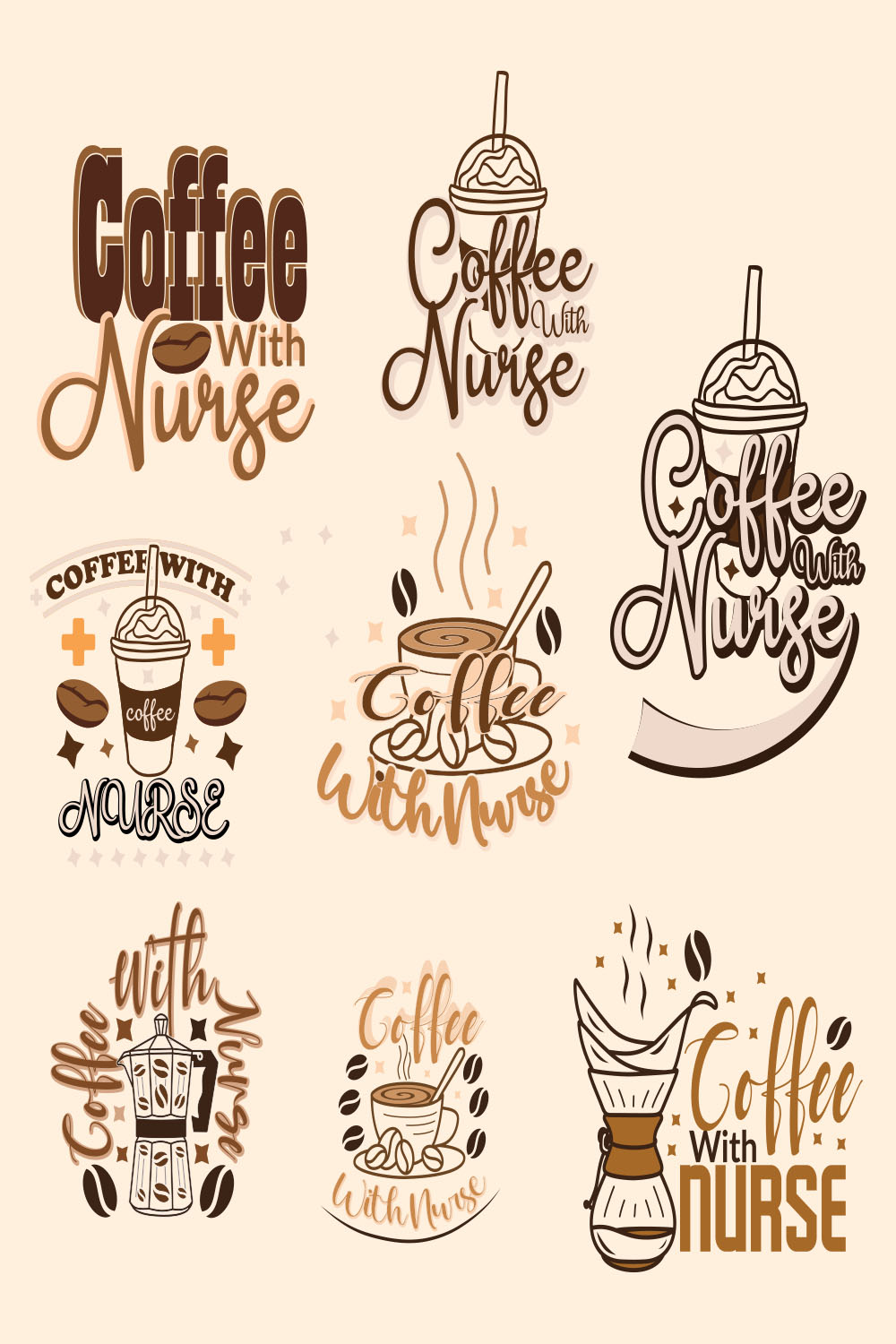 Retro Coffee with Nurse Sublimation Design Bundle pinterest preview image.