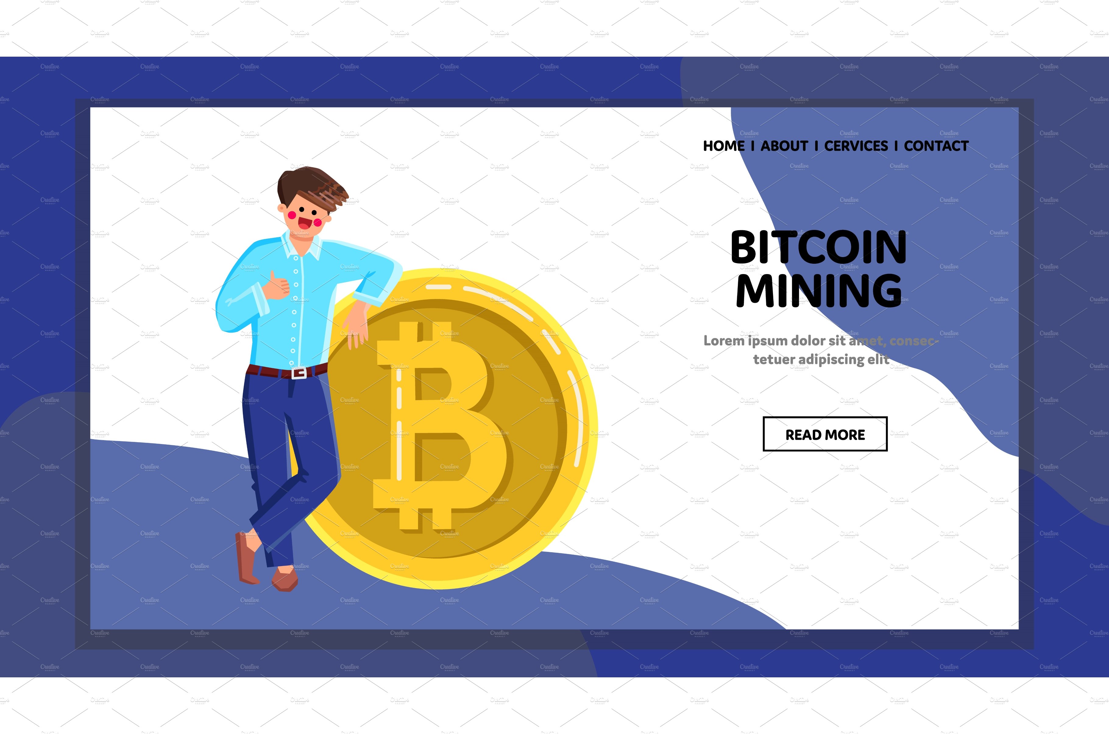 A man standing next to a bitcoin coin.