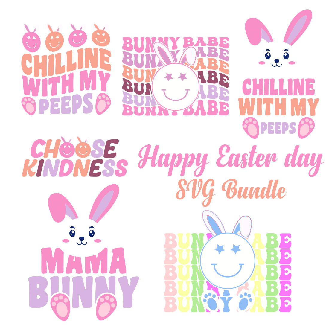 Happy Easter Day SVG Bundle design preview image.
