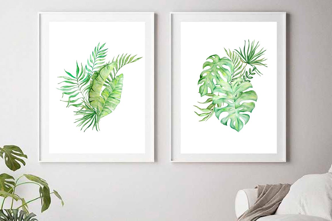 Watercolor Tropical Leaves Clipart preview image.