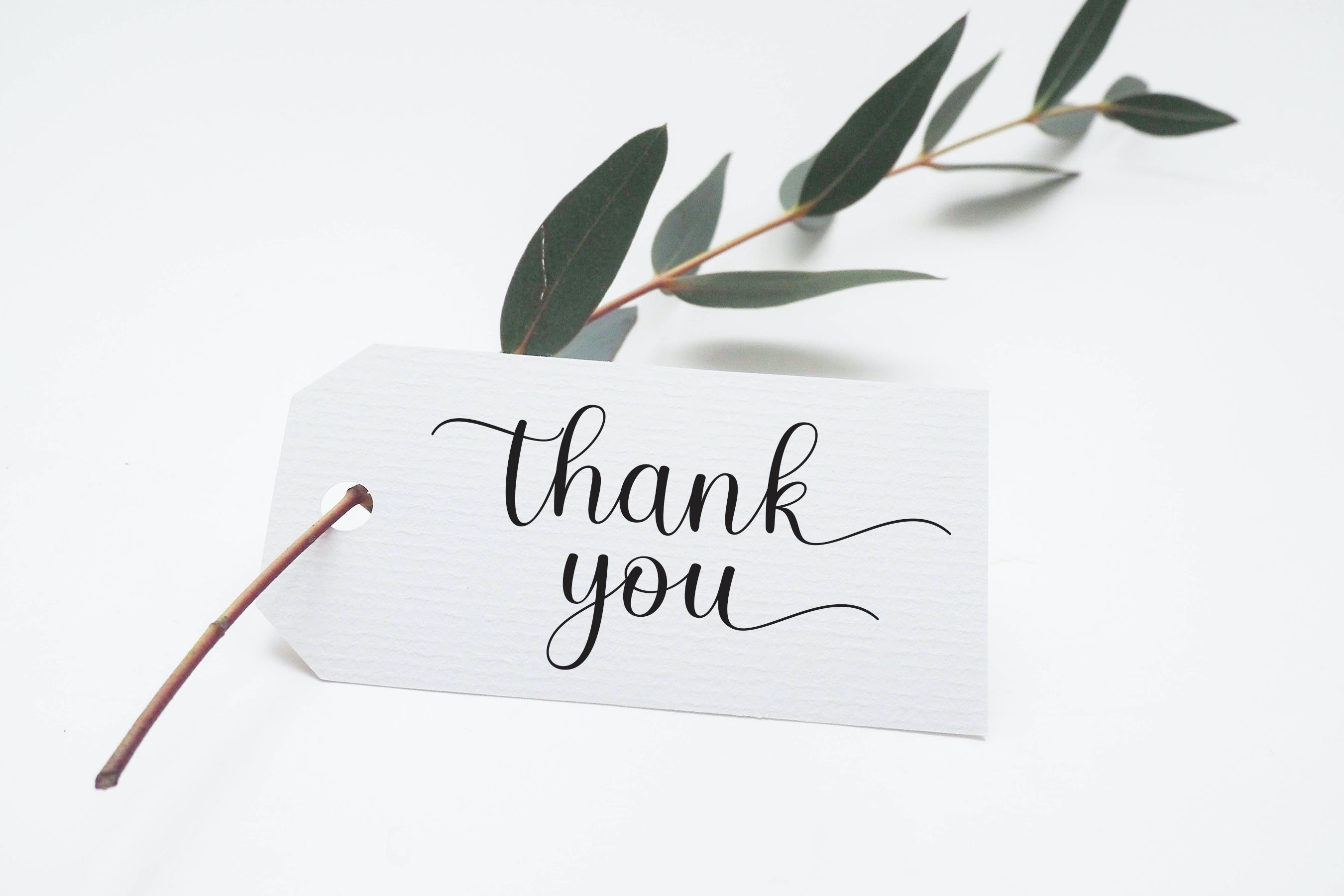 A thank card with the words thank you written on it.