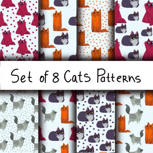 Set of 8 cats pattern cover image.