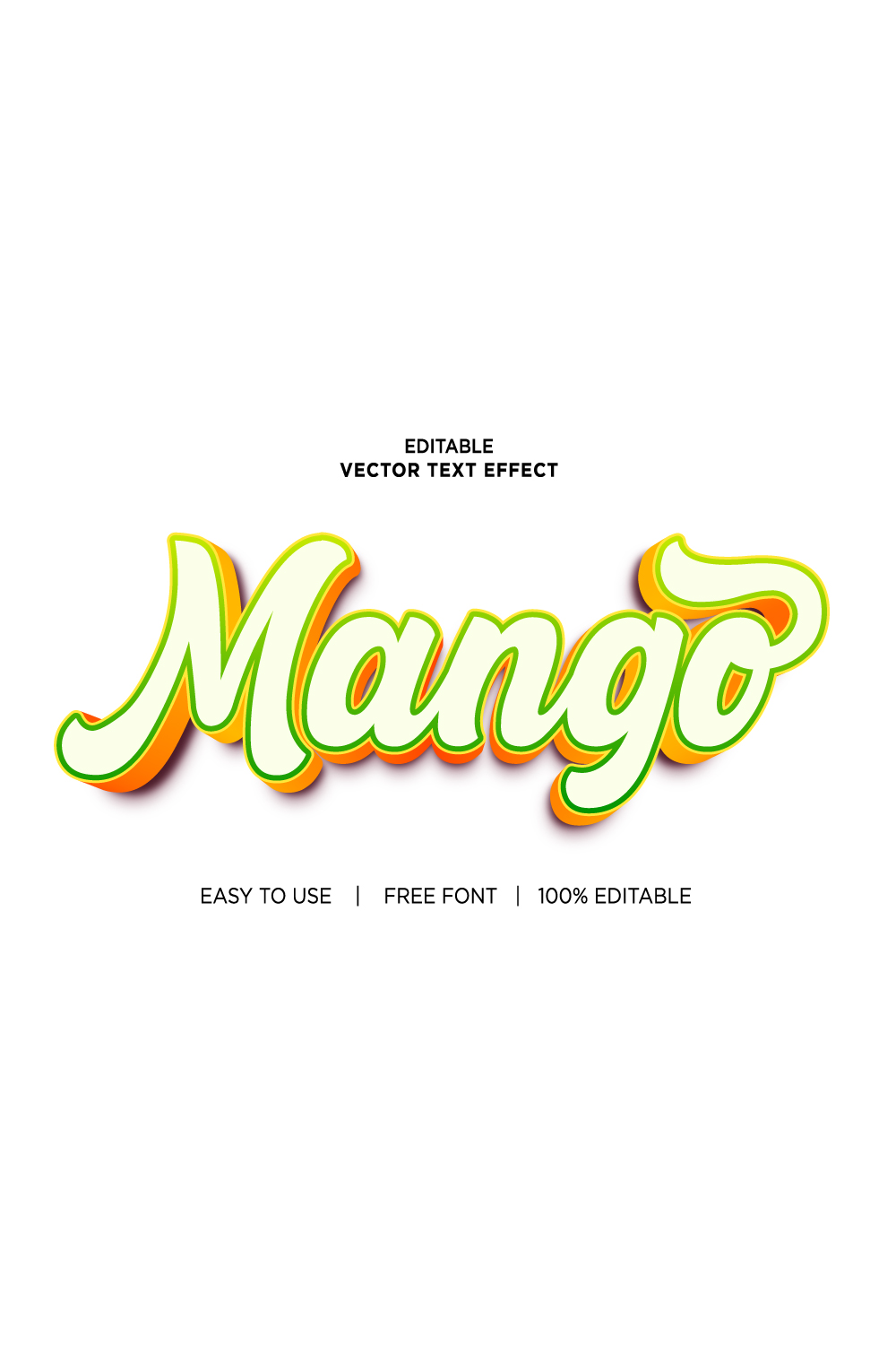Mango 3d text effects vector illustrations New Text style eps files Editable text effect vector, 3d editable text effect vector, editable font effect vector, text effect vector, pinterest preview image.