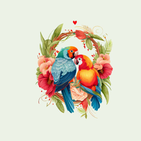Water Colour parrot vector hand drawn summer tropical plants and bird background cover image.