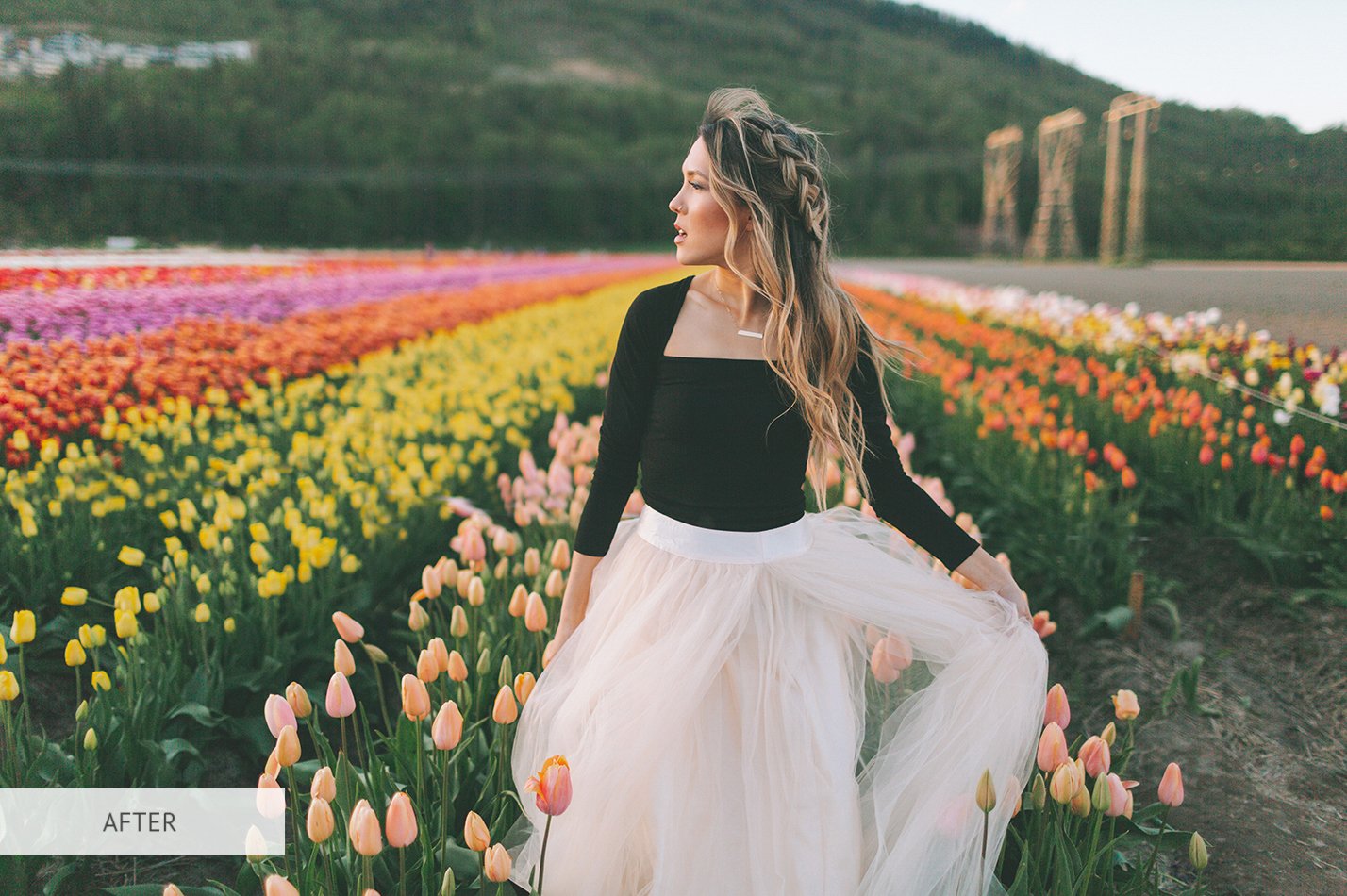 a beautiful woman standing in a flower field in spring t20 pryomd 564