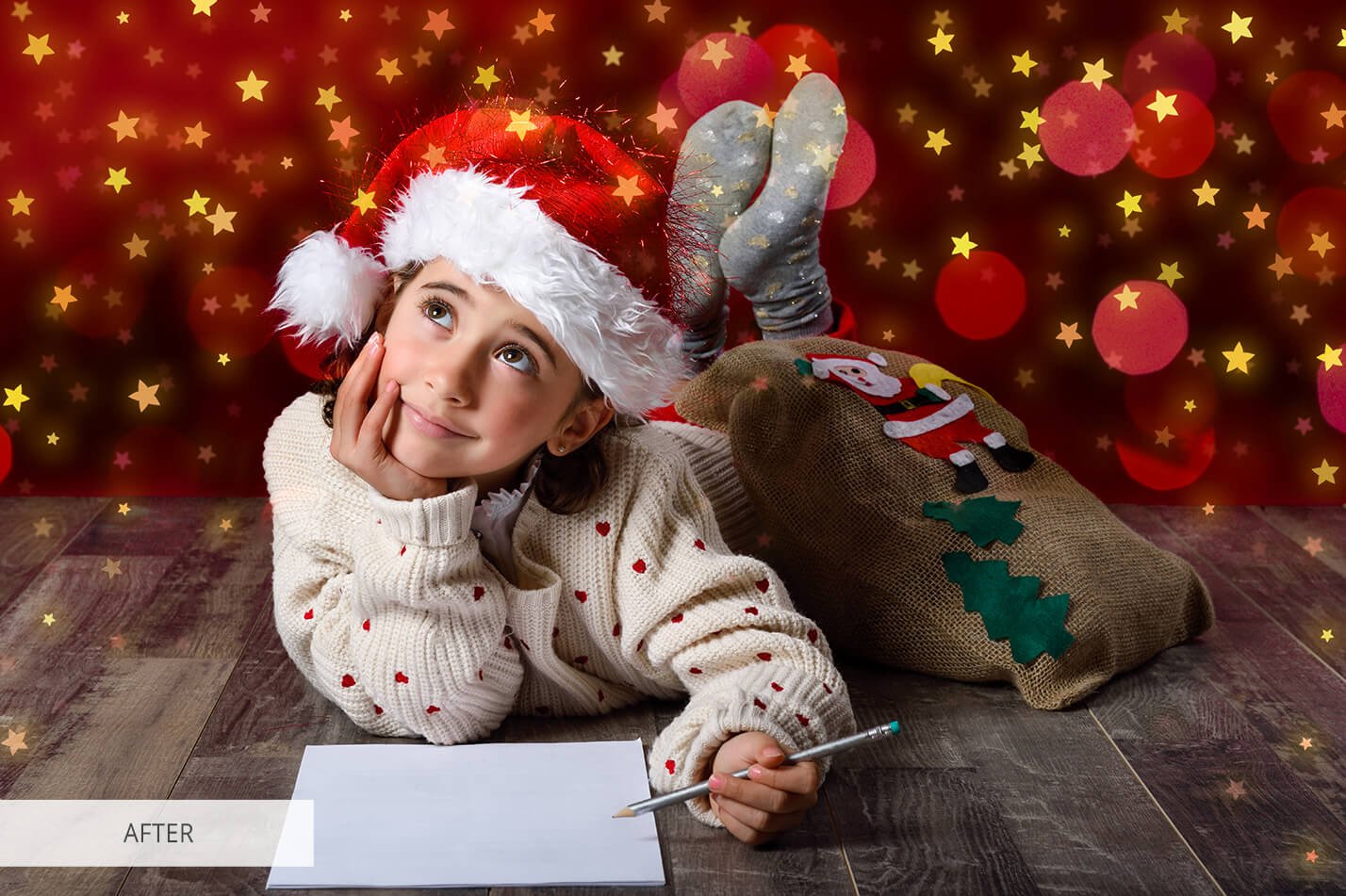 adorable little girl wearing santa hat writing rbaxnjk 53