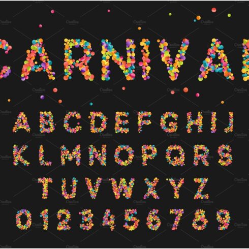 Font alphabet of colored confetti. cover image.