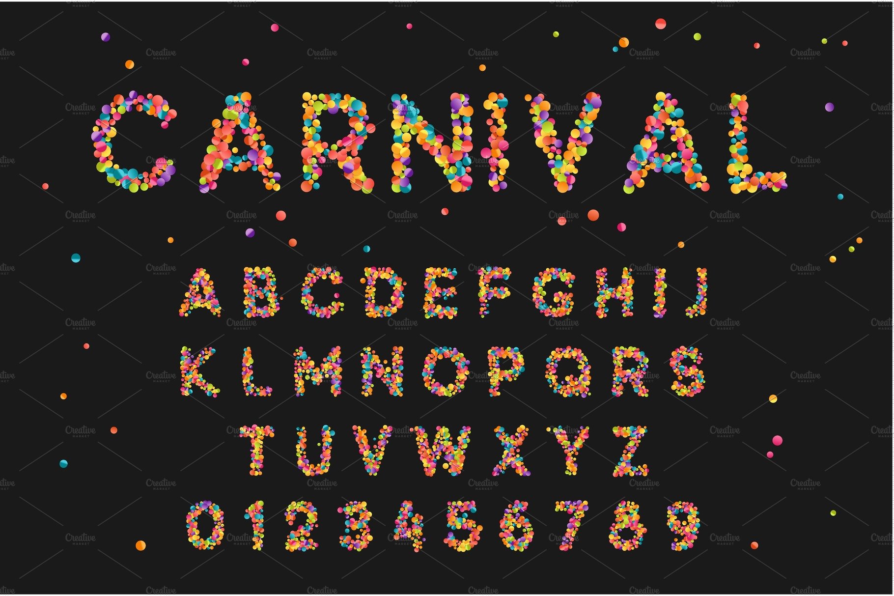 Font alphabet of colored confetti. cover image.