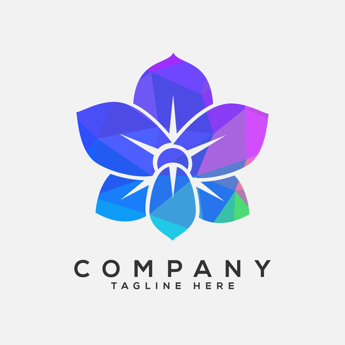 Orchid flower low poly logo design template vector illustration preview image.