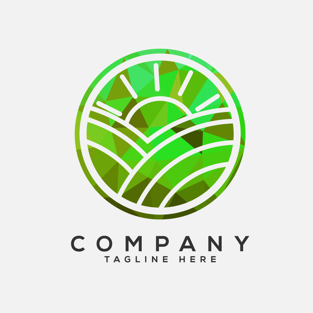 Agriculture field with sun low poly style logo sign symbol Agriculture logo design template preview image.
