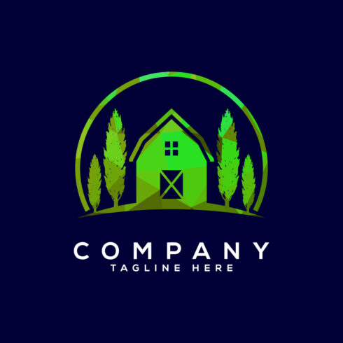 Farm house low poly style logo template, Agriculture icon sign symbol cover image.