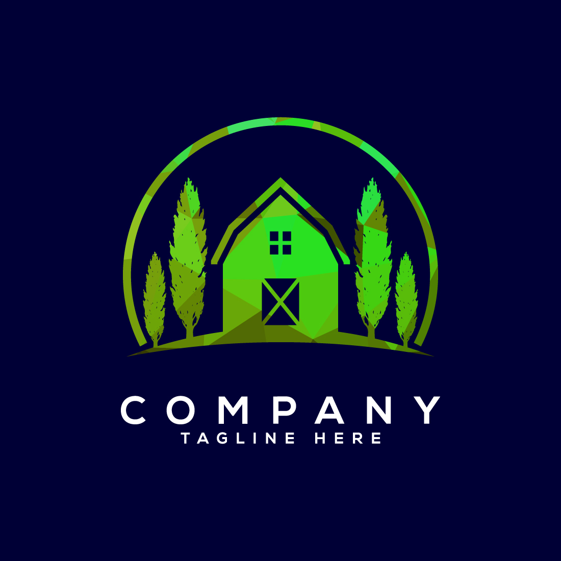 Farm house low poly style logo template, Agriculture icon sign symbol cover image.