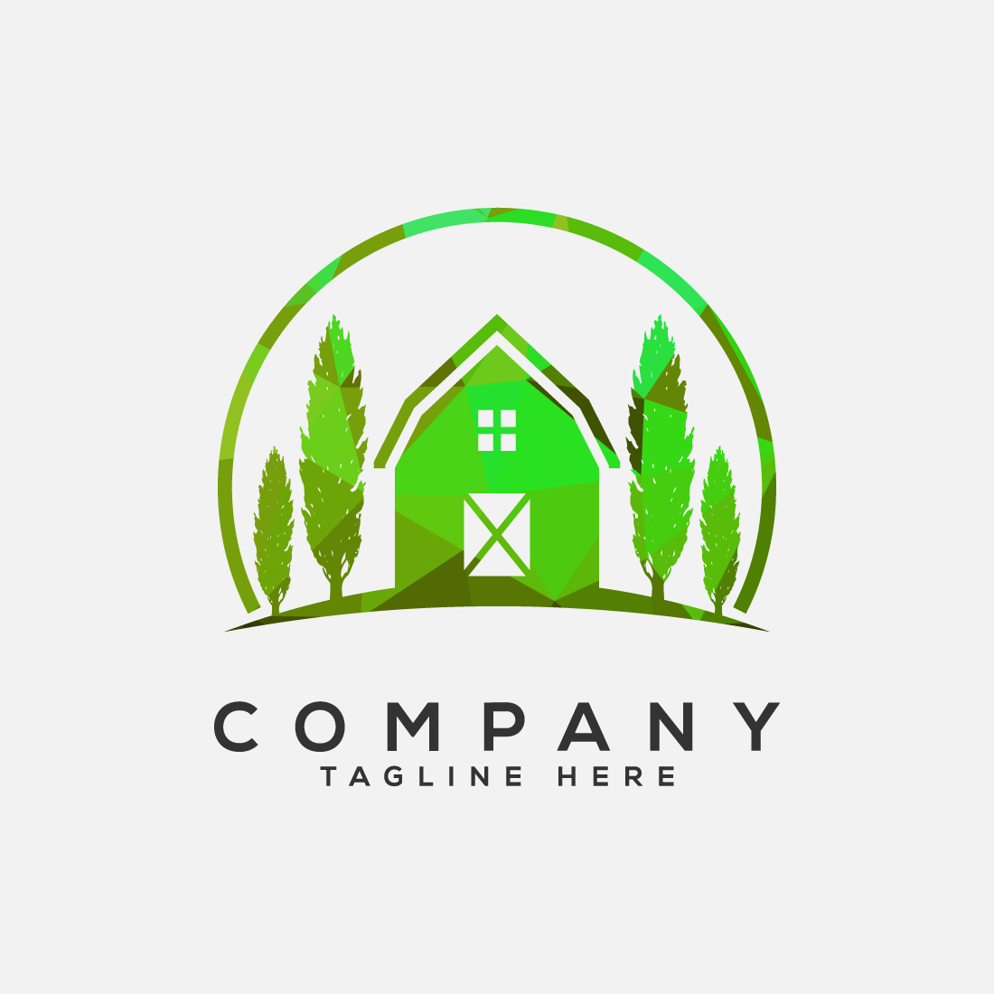 Farm house low poly style logo template, Agriculture icon sign symbol preview image.