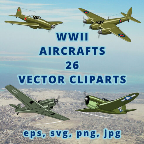 Military Aircrafts cliparts Bundle SVG WW2 fighters and bombers cover image.