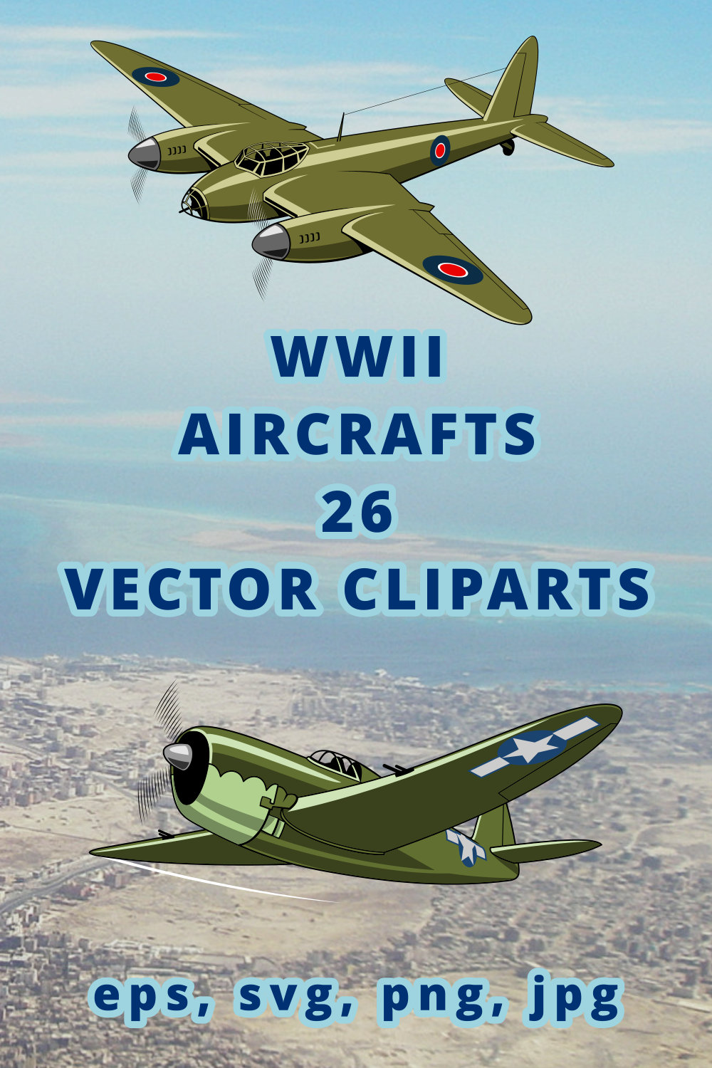 Military Aircrafts cliparts Bundle SVG WW2 fighters and bombers pinterest preview image.
