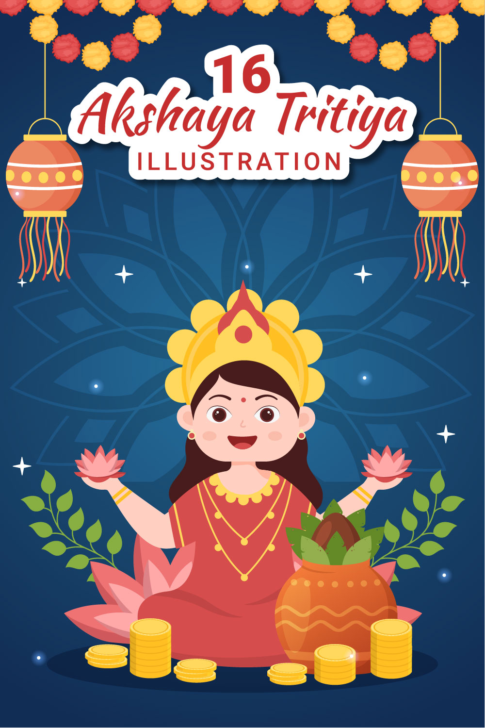 16 Akshaya Tritiya Festival Illustration pinterest preview image.