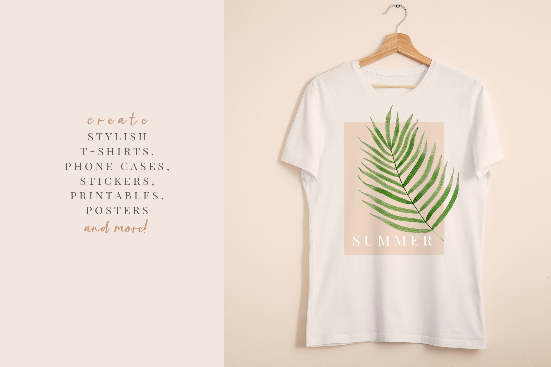White t - shirt with a green leaf on it.