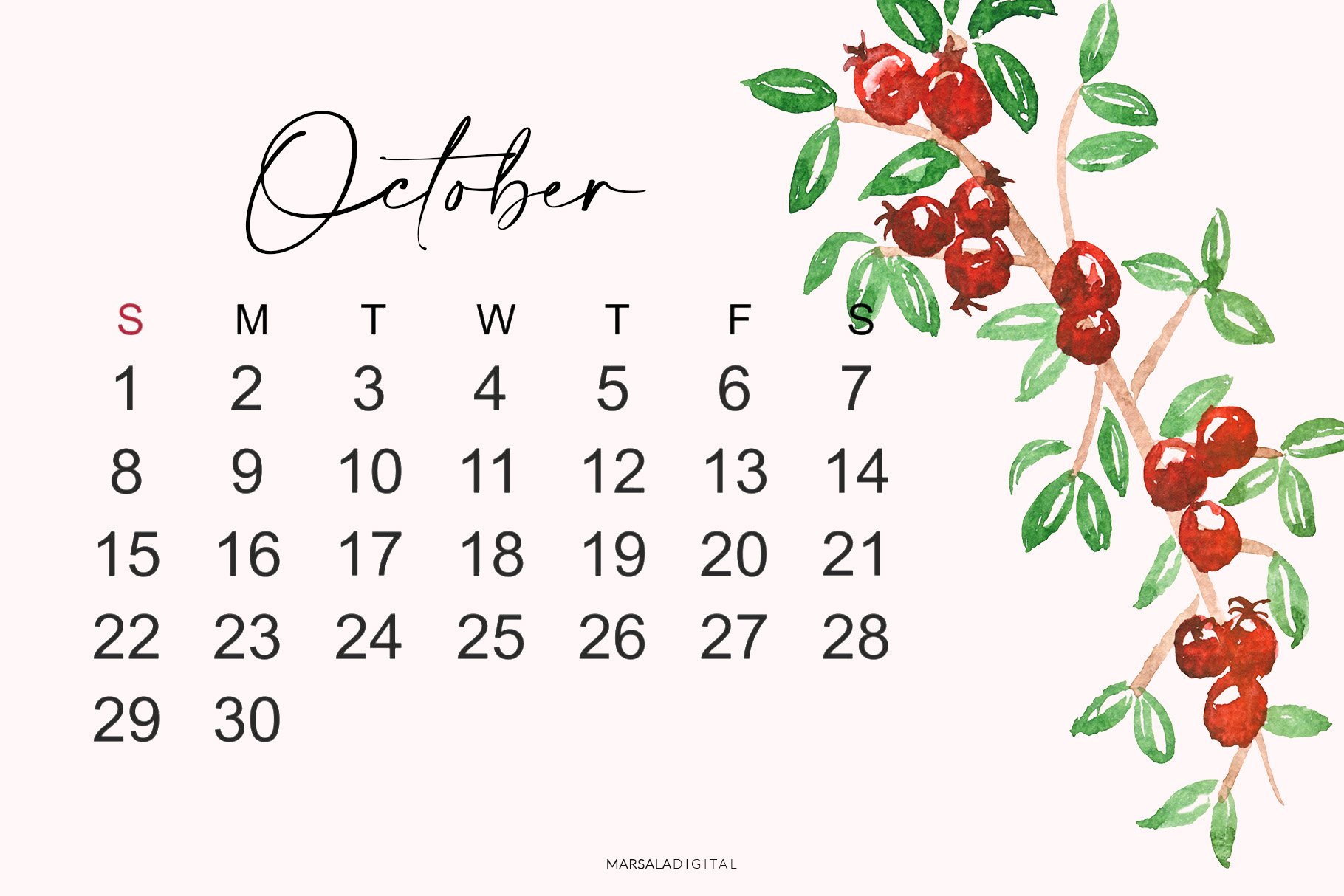 Drawing of a calendar with cherries on it.