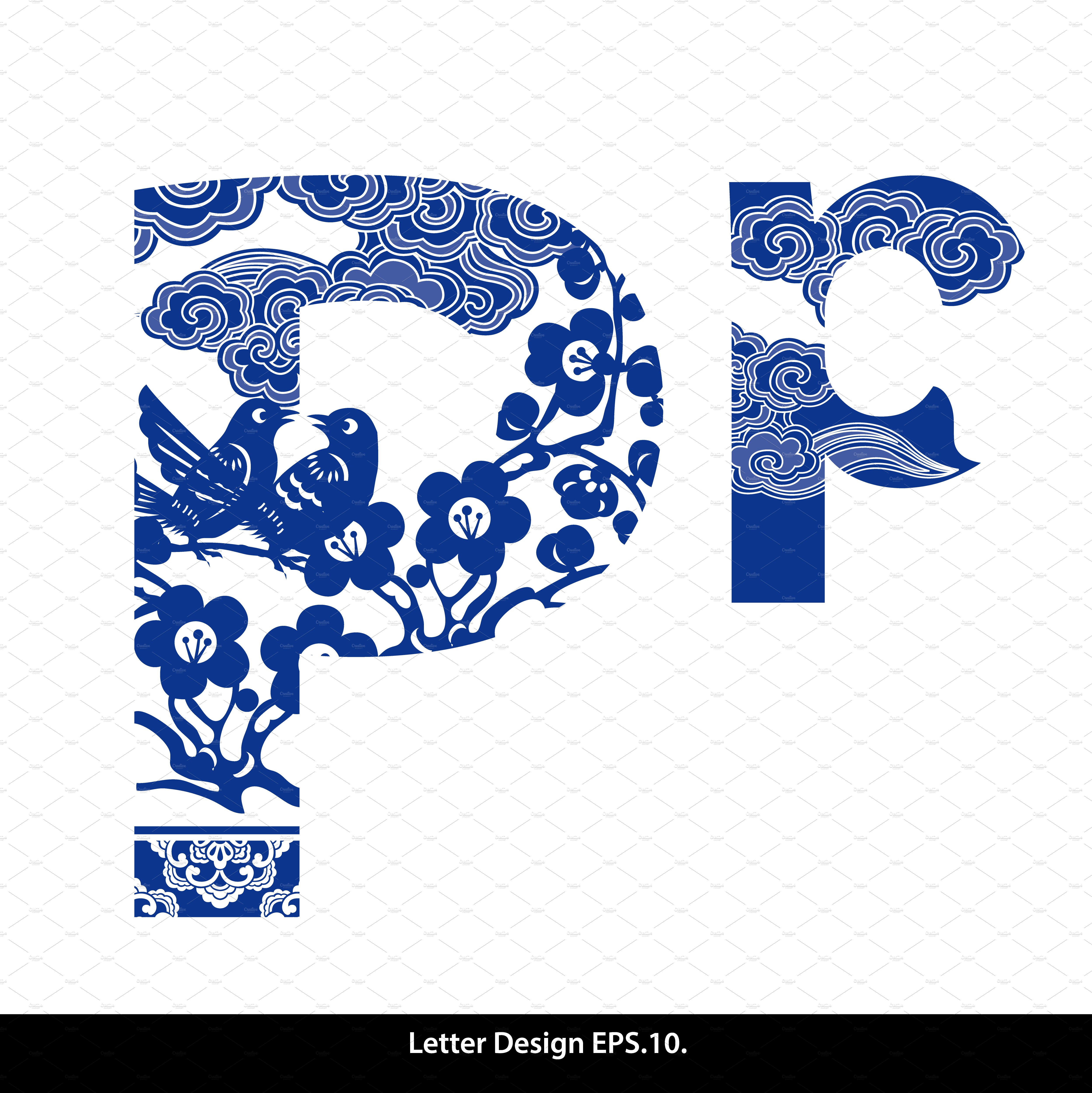 Alphabet design in Oriental style preview image.