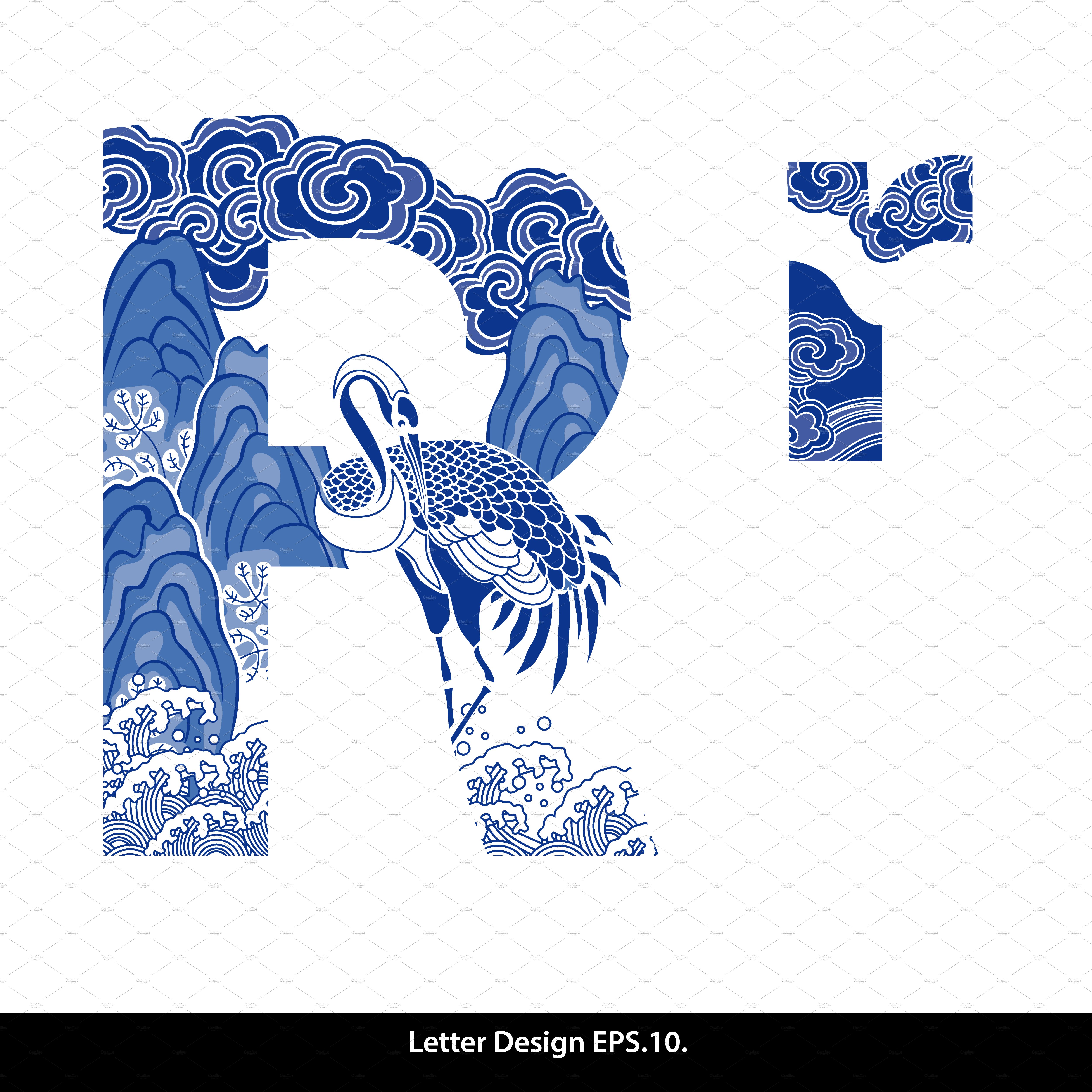 Alphabet design in Oriental style preview image.