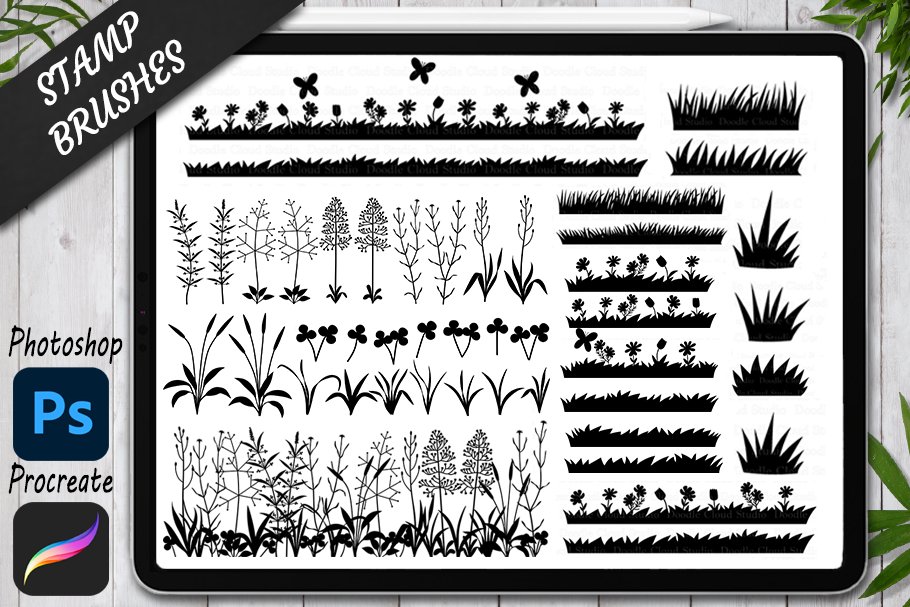 Procreate Grass Stamps Brushes.cover image.