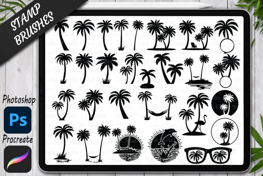 Procreate Palms Tree Stamps Brushes.cover image.