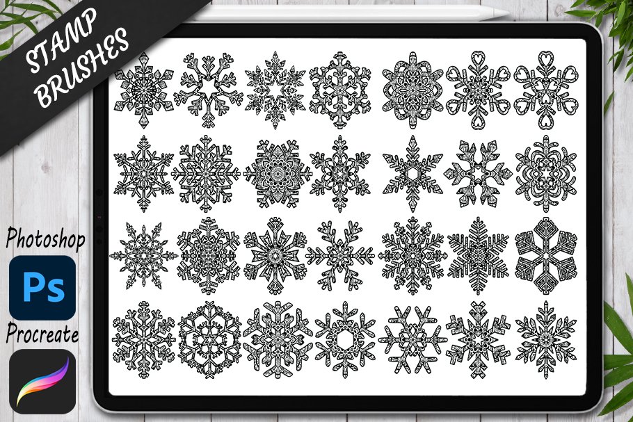 Procreate Snowflake Stamps. Snowflake Stamp Bundle. Procreate