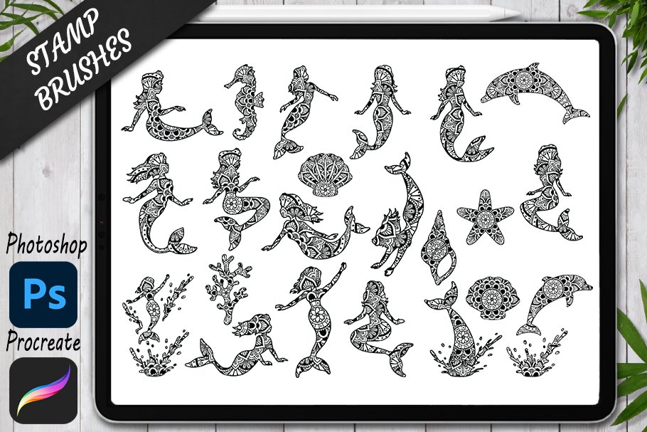 Mermaid Mandala Stamps Brushes.cover image.