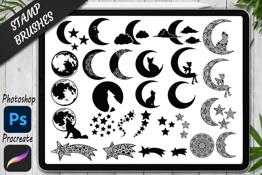 Moon Stamps Brushes for Procreate.cover image.