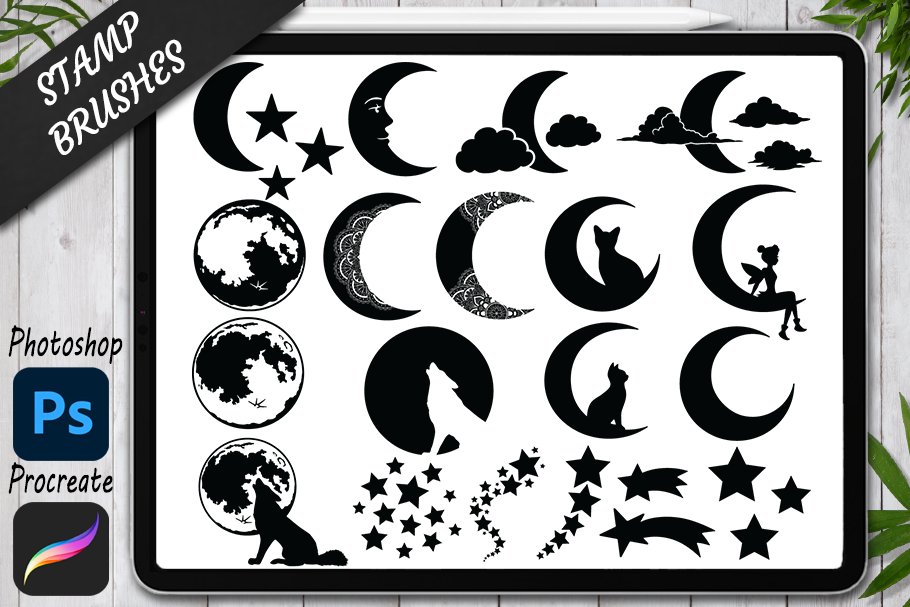 Moon Stamps Brushes for Procreate.preview image.