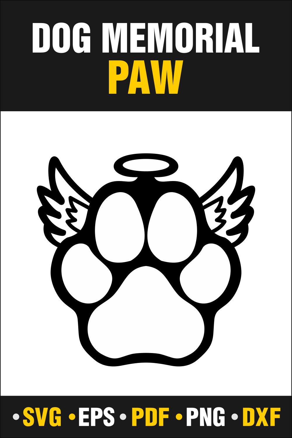 Dog memorial paw with angel wings.