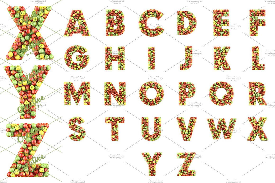 Set of letters made from apples cover image.