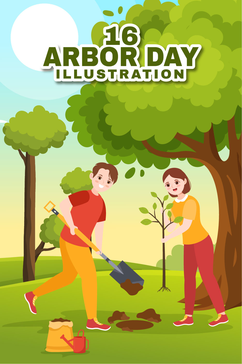 16 Happy Arbor Day Illustration pinterest preview image.