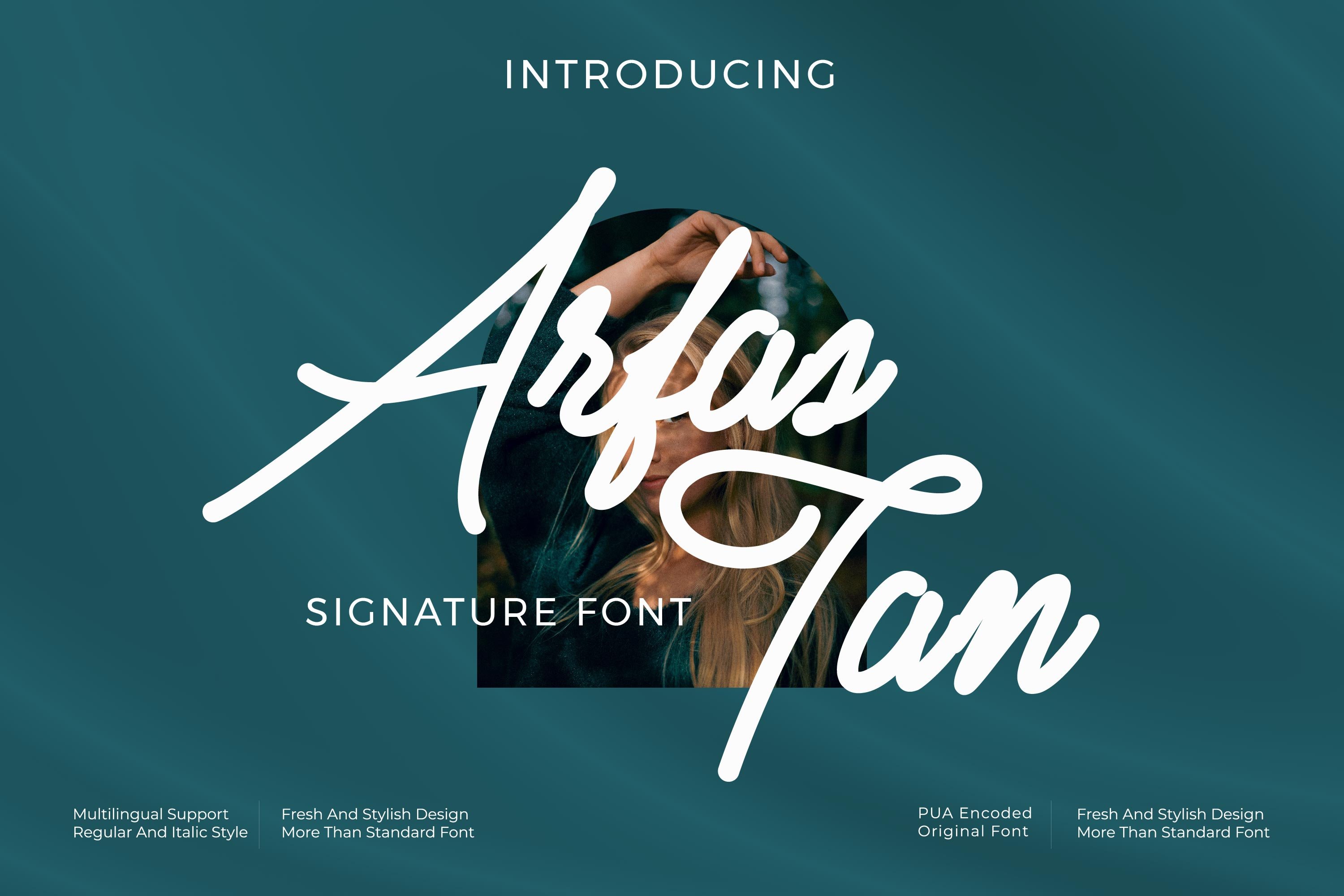 Arfas Tan - Signature style font cover image.