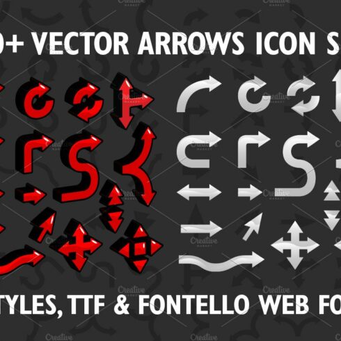 100+ Vector arrows set & web font cover image.