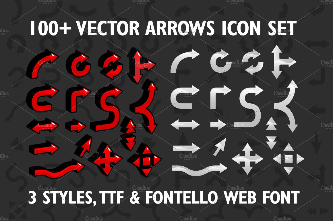100+ Vector arrows set & web font cover image.