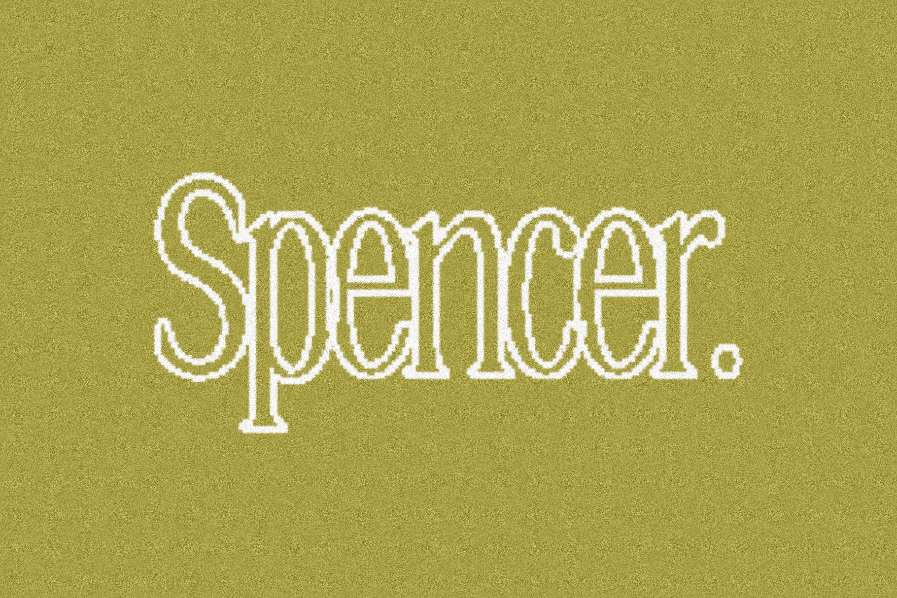 The word spencer written in white on a green background.